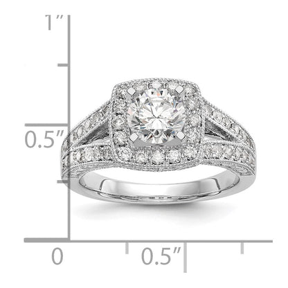 14K Weißgold Verlobungsring mit Kissenschliff-Halo und Peg-Fassung aus simulierten Diamanten