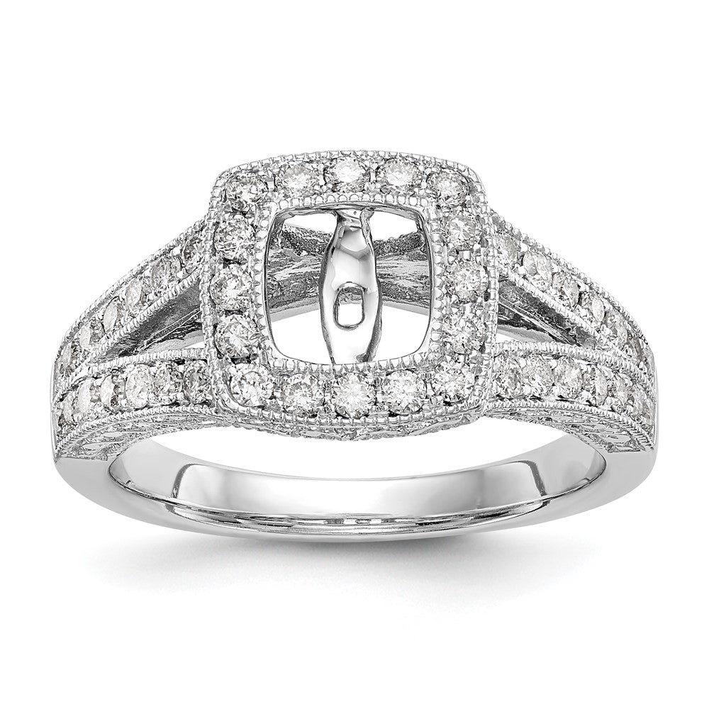 14K Weißgold Verlobungsring mit Kissenschliff-Halo und Peg-Fassung aus simulierten Diamanten