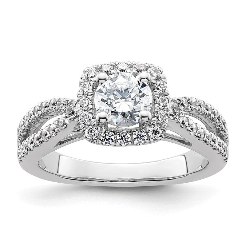 14K Weißgold Verlobungsring mit rundem simuliertem Diamanten in Kissenschliff-Halo-Fassung