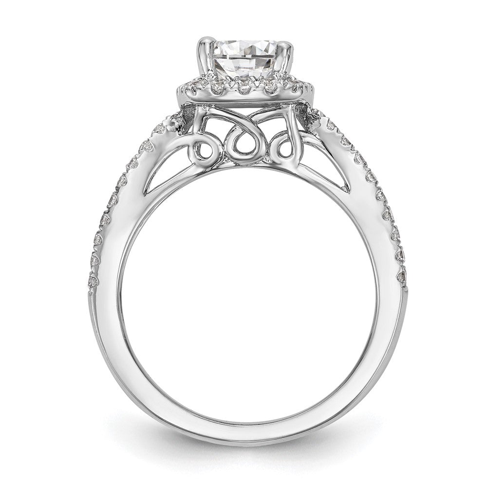 14K Weißgold Verlobungsring mit rundem simuliertem Diamanten und Kissen-Halo