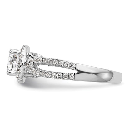 14K Weißgold Verlobungsring mit rundem simuliertem Diamanten und Kissen-Halo