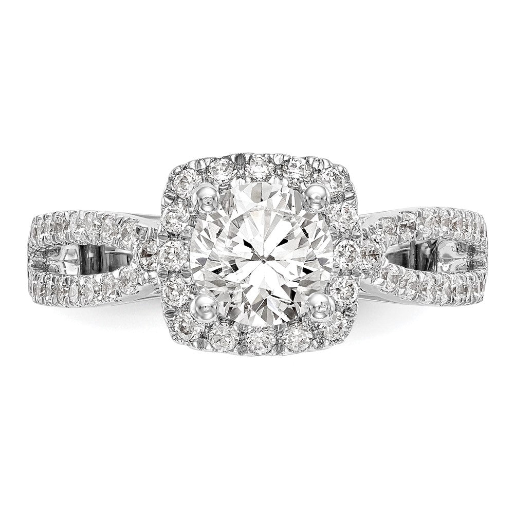14K Weißgold Verlobungsring mit rundem simuliertem Diamanten und Kissen-Halo