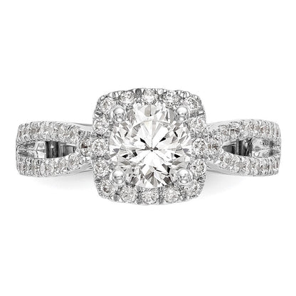 14K Weißgold Verlobungsring mit rundem simuliertem Diamanten und Kissen-Halo