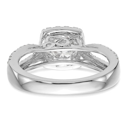 14K Weißgold Verlobungsring mit rundem simuliertem Diamanten und Kissen-Halo