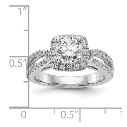 14K Weißgold Verlobungsring mit rundem simuliertem Diamanten und Kissen-Halo