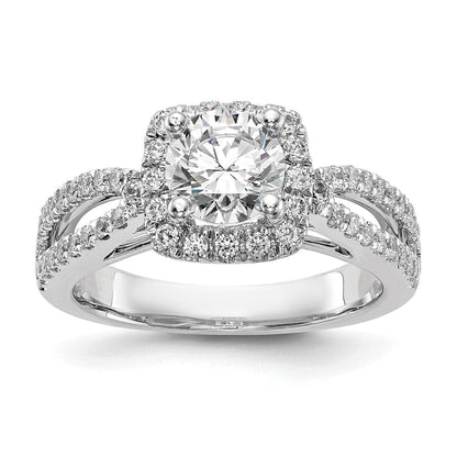 14K Weißgold Verlobungsring mit rundem simuliertem Diamanten und Kissen-Halo