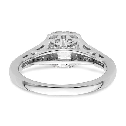 14 Karat Weißgold Verlobungsring mit rundem simuliertem Diamant und Kissen-Halo