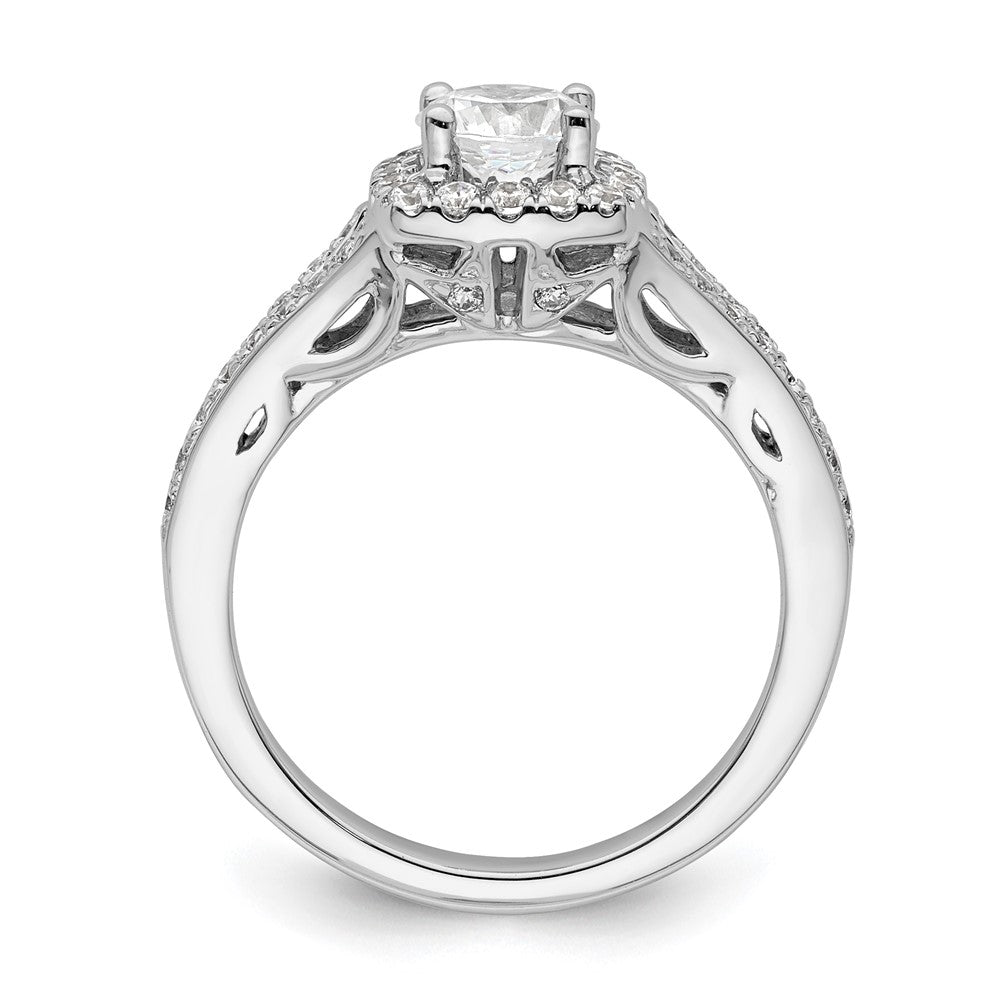 14K Weißgold Verlobungsring mit rundem simuliertem Diamanten und Kissen-Halo