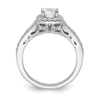 14K Weißgold Verlobungsring mit rundem simuliertem Diamanten und Kissen-Halo
