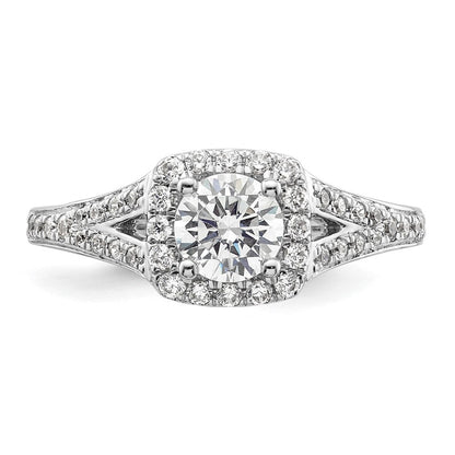 14K Weißgold Verlobungsring mit rundem simuliertem Diamanten und Kissen-Halo