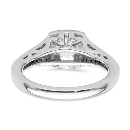 14K Weißgold Verlobungsring mit rundem simuliertem Diamanten und Kissen-Halo