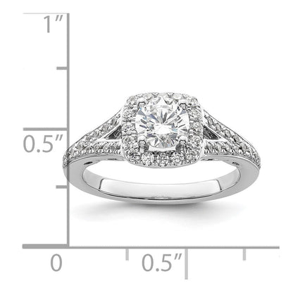 14K Weißgold Verlobungsring mit rundem simuliertem Diamanten und Kissen-Halo