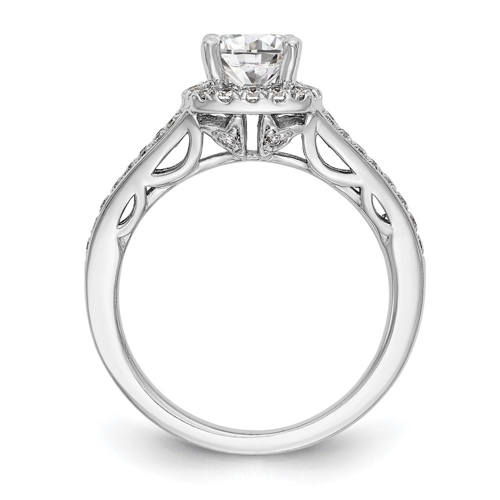 14K Weißgold Verlobungsring mit rundem simuliertem Diamanten und Kissen-Halo