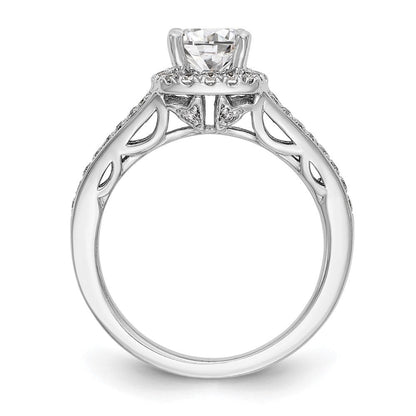 14K Weißgold Verlobungsring mit rundem simuliertem Diamanten und Kissen-Halo