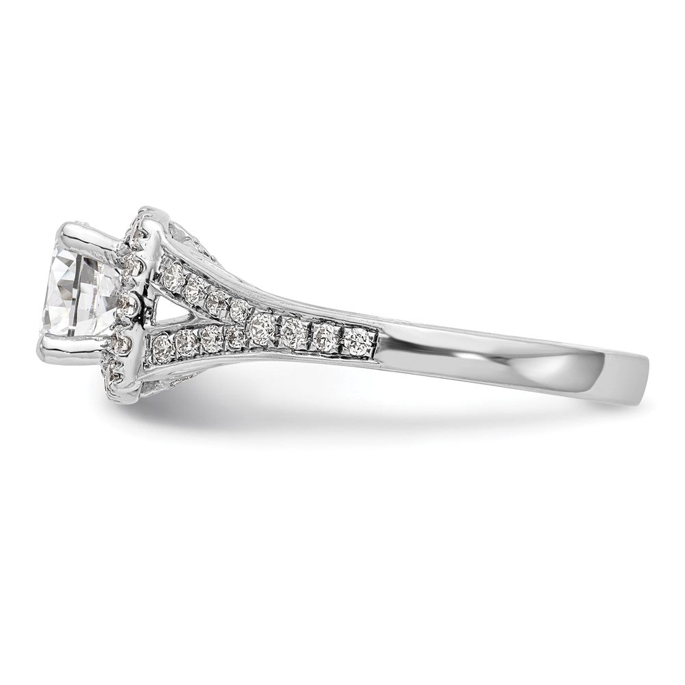 14K Weißgold Verlobungsring mit rundem simuliertem Diamanten und Kissen-Halo
