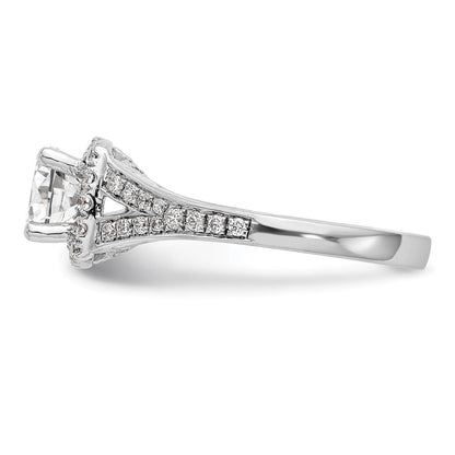 14K Weißgold Verlobungsring mit rundem simuliertem Diamanten und Kissen-Halo