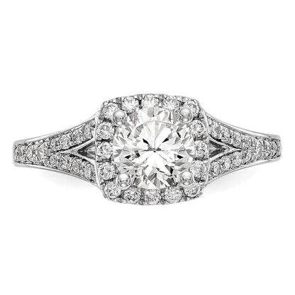 14K Weißgold Verlobungsring mit rundem simuliertem Diamanten und Kissen-Halo