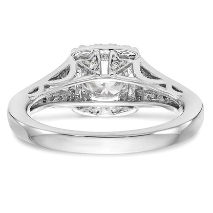 14K Weißgold Verlobungsring mit rundem simuliertem Diamanten und Kissen-Halo