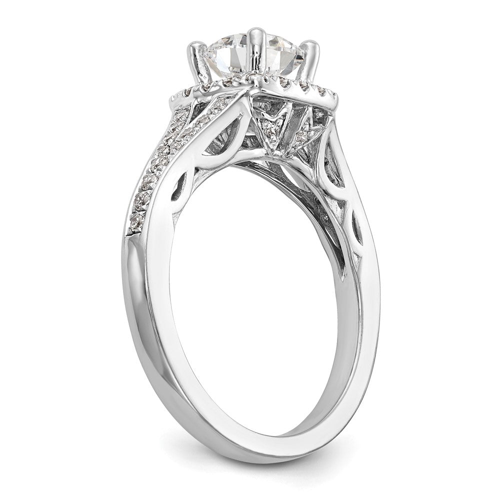 14K Weißgold Verlobungsring mit rundem simuliertem Diamanten und Kissen-Halo