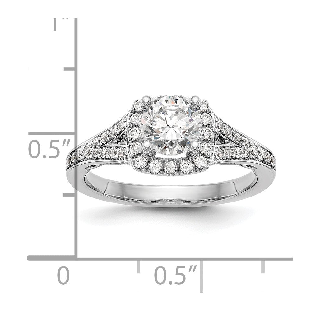 14K Weißgold Verlobungsring mit rundem simuliertem Diamanten und Kissen-Halo