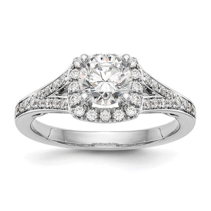 14K Weißgold Verlobungsring mit rundem simuliertem Diamanten und Kissen-Halo