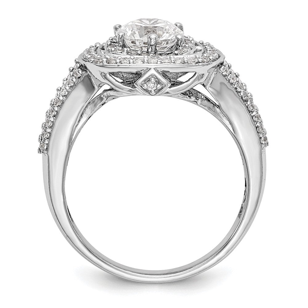 14K Weißgold Verlobungsring mit rundem simuliertem Diamanten und Kissenschliff-Halo