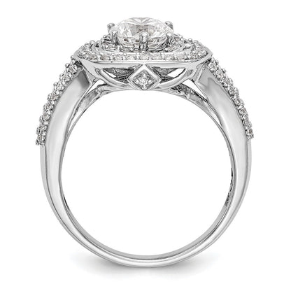 14K Weißgold Verlobungsring mit rundem simuliertem Diamanten und Kissenschliff-Halo