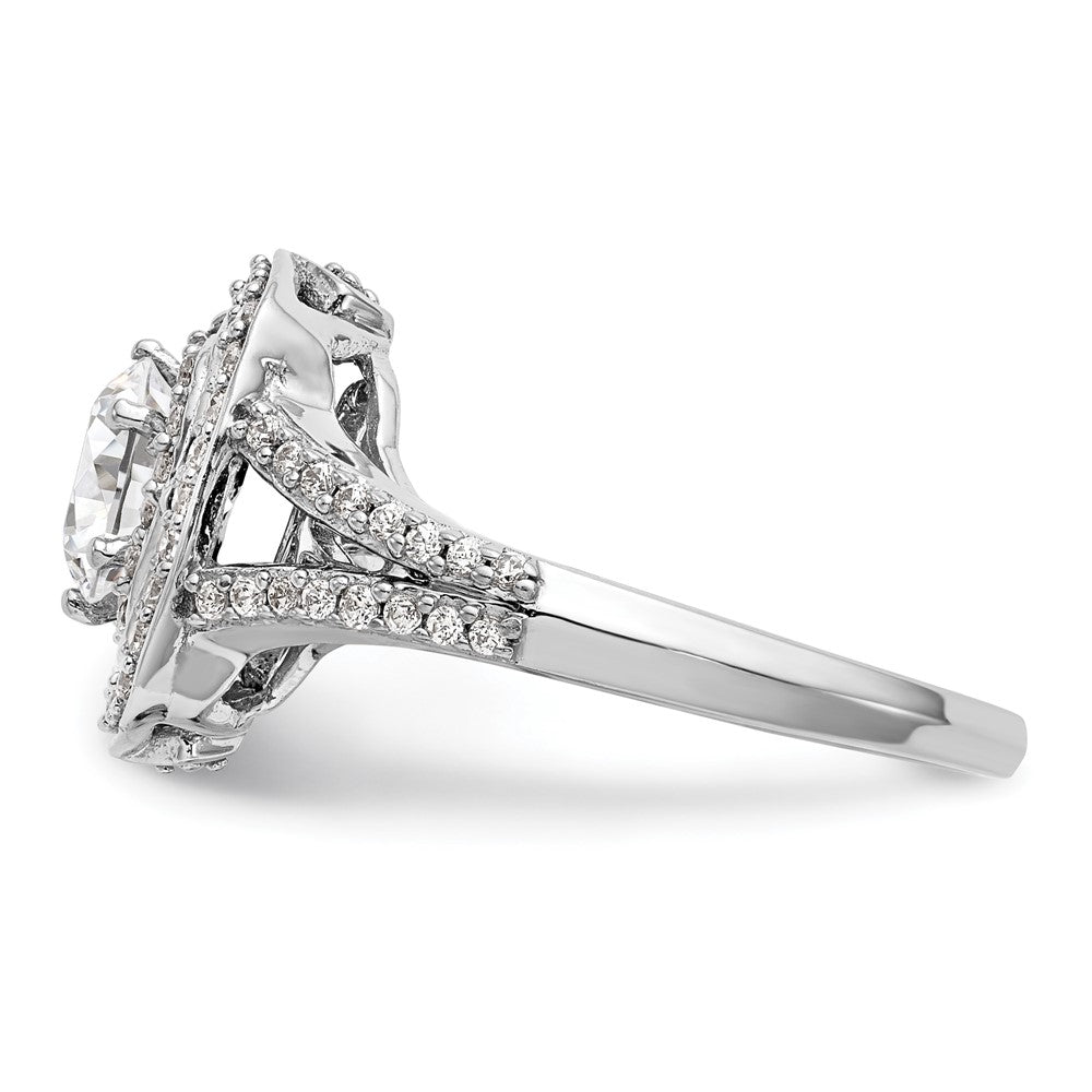 14K Weißgold Verlobungsring mit rundem simuliertem Diamanten und Kissenschliff-Halo
