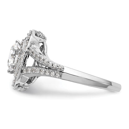 14K Weißgold Verlobungsring mit rundem simuliertem Diamanten und Kissenschliff-Halo