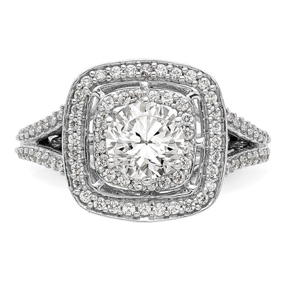 14K Weißgold Verlobungsring mit rundem simuliertem Diamanten und Kissenschliff-Halo