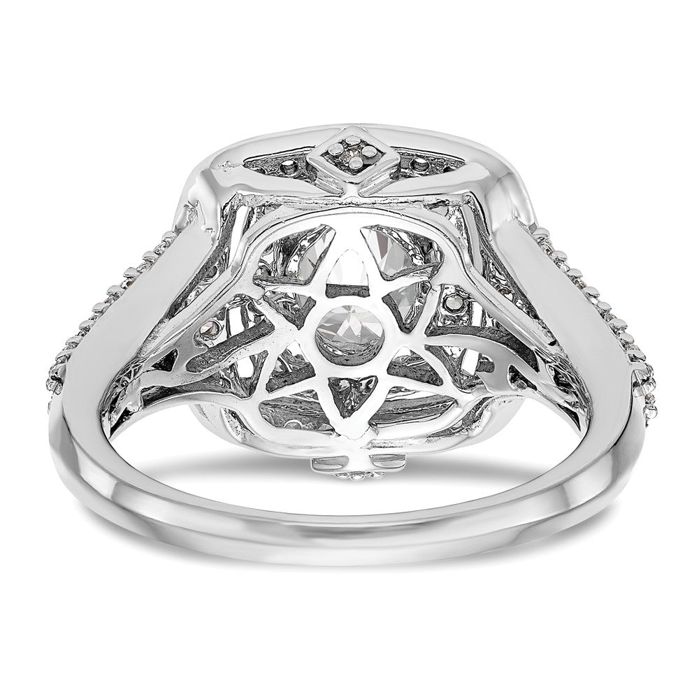 14K Weißgold Verlobungsring mit rundem simuliertem Diamanten und Kissenschliff-Halo