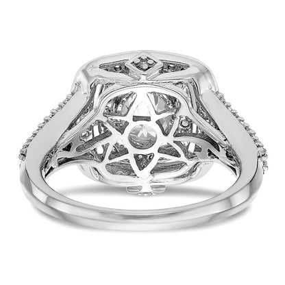 14K Weißgold Verlobungsring mit rundem simuliertem Diamanten und Kissenschliff-Halo