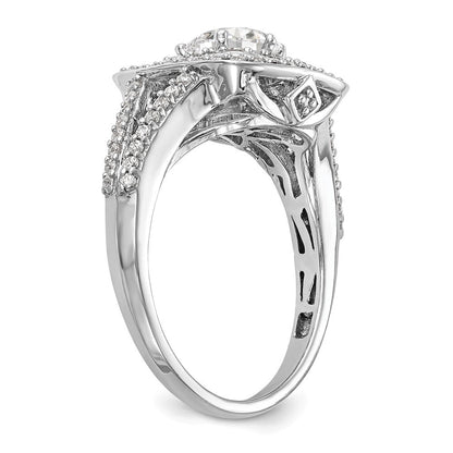 14K Weißgold Verlobungsring mit rundem simuliertem Diamanten und Kissenschliff-Halo