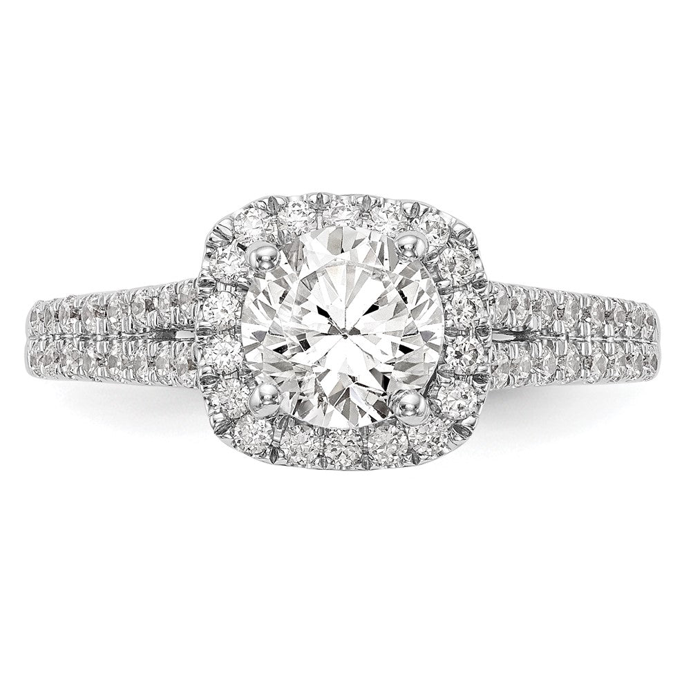 Verlobungsring aus 14K Weißgold mit Krappenfassung, simuliertem Diamanten im Kissenschliff und Halo-Fassung