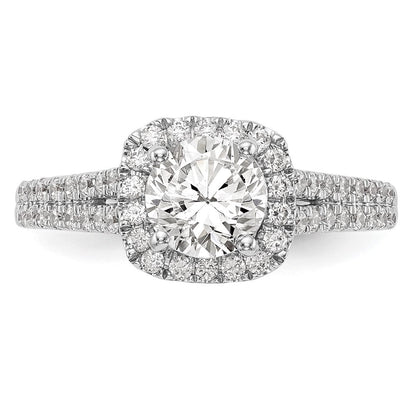 Verlobungsring aus 14K Weißgold mit Krappenfassung, simuliertem Diamanten im Kissenschliff und Halo-Fassung