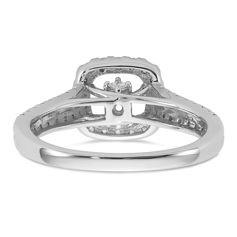 Verlobungsring aus 14K Weißgold mit Krappenfassung, simuliertem Diamanten im Kissenschliff und Halo-Fassung
