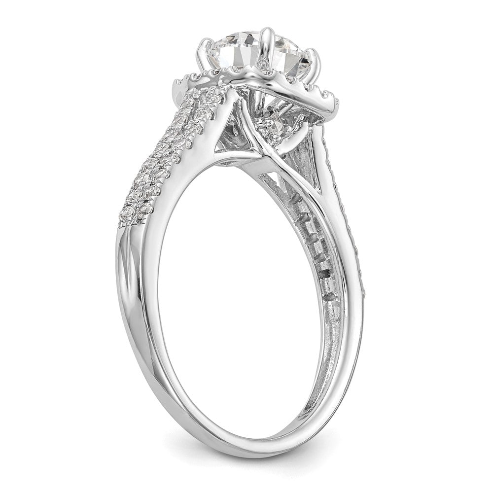 Verlobungsring aus 14K Weißgold mit Krappenfassung, simuliertem Diamanten im Kissenschliff und Halo-Fassung