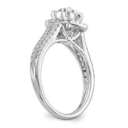 Verlobungsring aus 14K Weißgold mit Krappenfassung, simuliertem Diamanten im Kissenschliff und Halo-Fassung