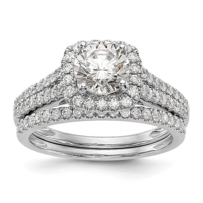 Verlobungsring aus 14K Weißgold mit Krappenfassung, simuliertem Diamanten im Kissenschliff und Halo-Fassung