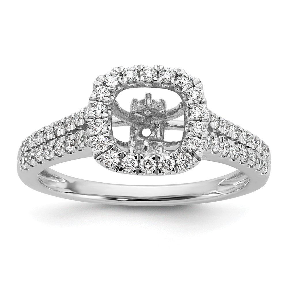 Verlobungsring aus 14K Weißgold mit Krappenfassung, simuliertem Diamanten im Kissenschliff und Halo-Fassung