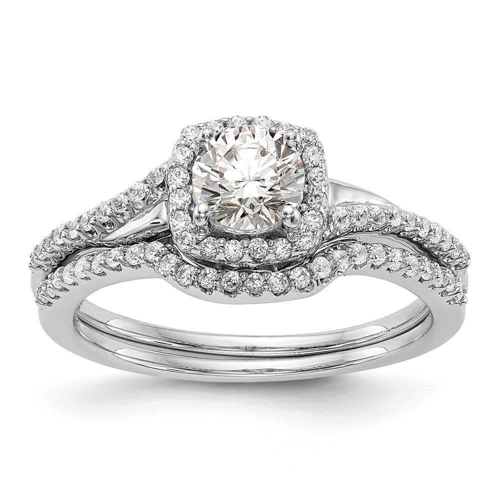 14K Weißgold Verlobungsring mit Diamant im Kissenschliff, Halo-Fassung, im Labor gezüchtet, VS/SI+ G+
