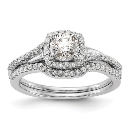 14K Weißgold Verlobungsring mit Diamant im Kissenschliff, Halo-Fassung, im Labor gezüchtet, VS/SI+ G+