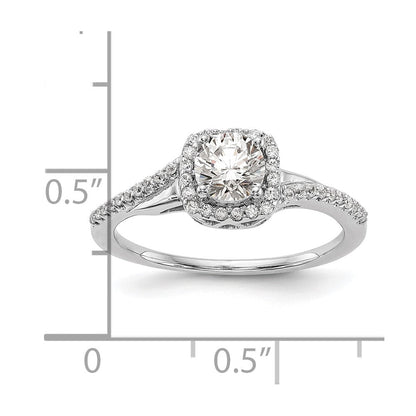 14K Weißgold Verlobungsring mit Diamant im Kissenschliff, Halo-Fassung, im Labor gezüchtet, VS/SI+ G+