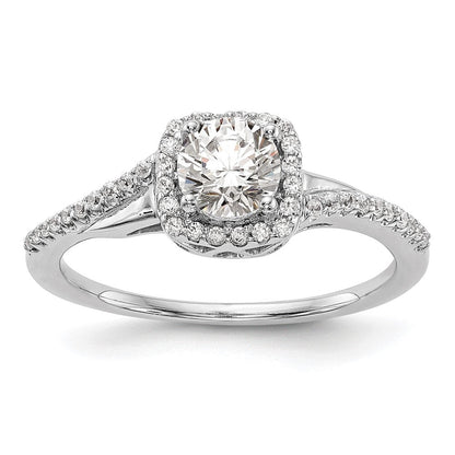 14K Weißgold Verlobungsring mit Diamant im Kissenschliff, Halo-Fassung, im Labor gezüchtet, VS/SI+ G+