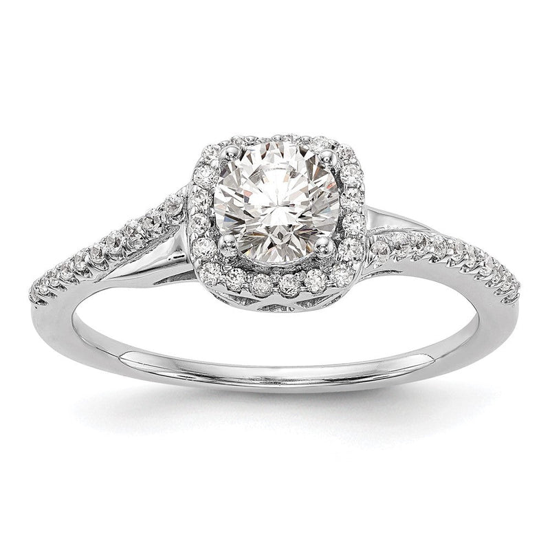 Verlobungsring aus 14K Weißgold mit simuliertem Diamanten im Kissenschliff und Halo-Fassung