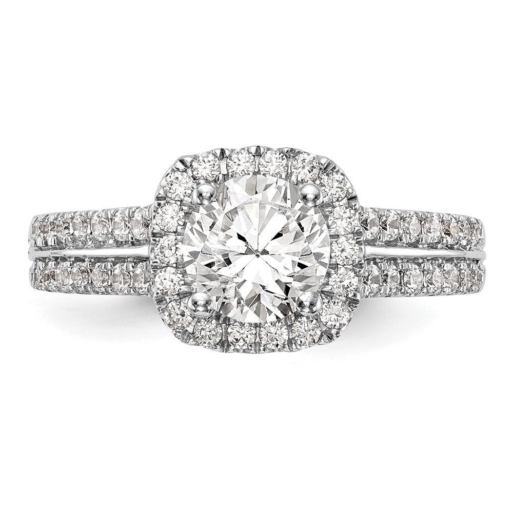 14K Weißgold Verlobungsring mit Kissenschliff-Halo aus simulierten Diamanten
