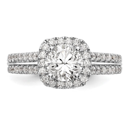14K Weißgold Verlobungsring mit Kissenschliff-Halo aus simulierten Diamanten