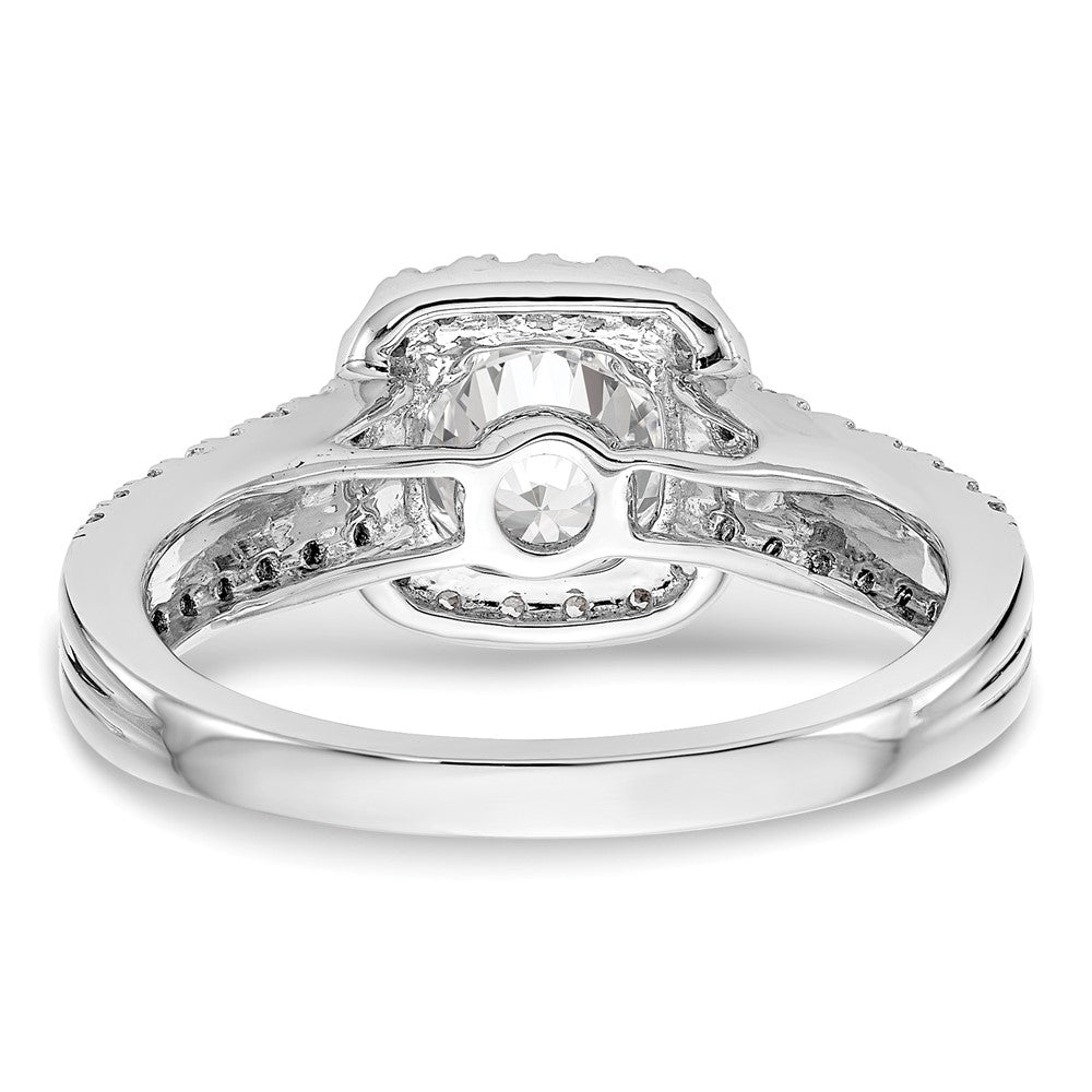 14K Weißgold Verlobungsring mit Kissenschliff-Halo aus simulierten Diamanten
