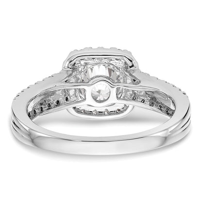 14K Weißgold Verlobungsring mit Kissenschliff-Halo aus simulierten Diamanten
