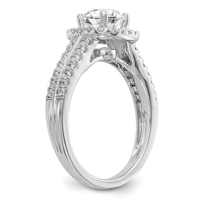 14K Weißgold Verlobungsring mit Kissenschliff-Halo aus simulierten Diamanten
